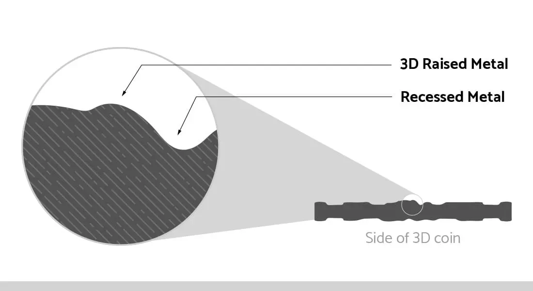 Cross-section of a 3D coin showing detail