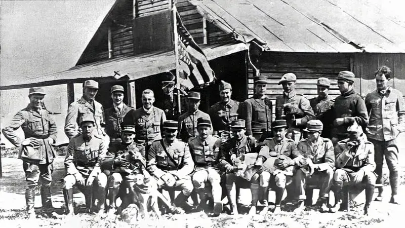 The pilots of SPA 124 Escadrille Lafayette on 10 July 1917 at Chaudun, France